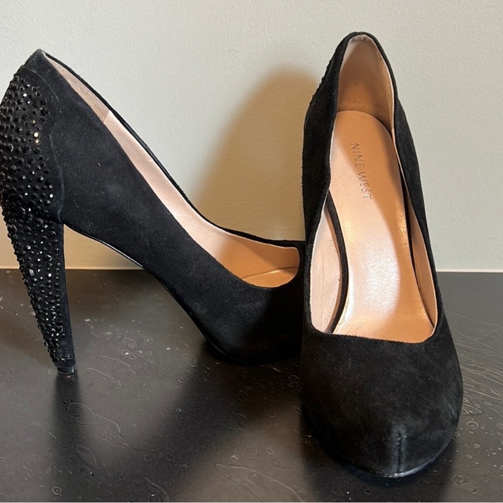 Nine West black platform sparkle heels